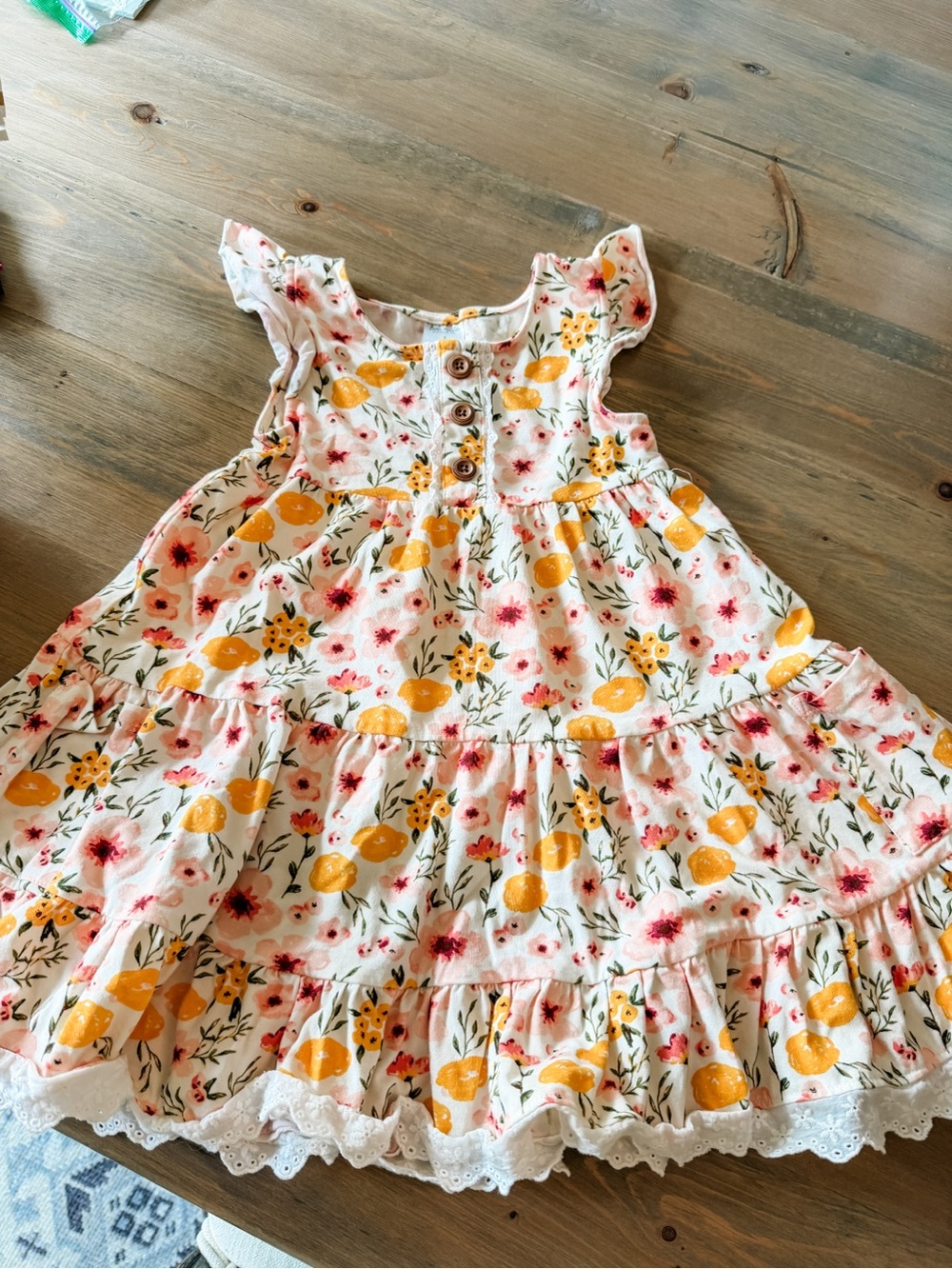 Girls White Floral & Lemon Tiered Ruffle Dress